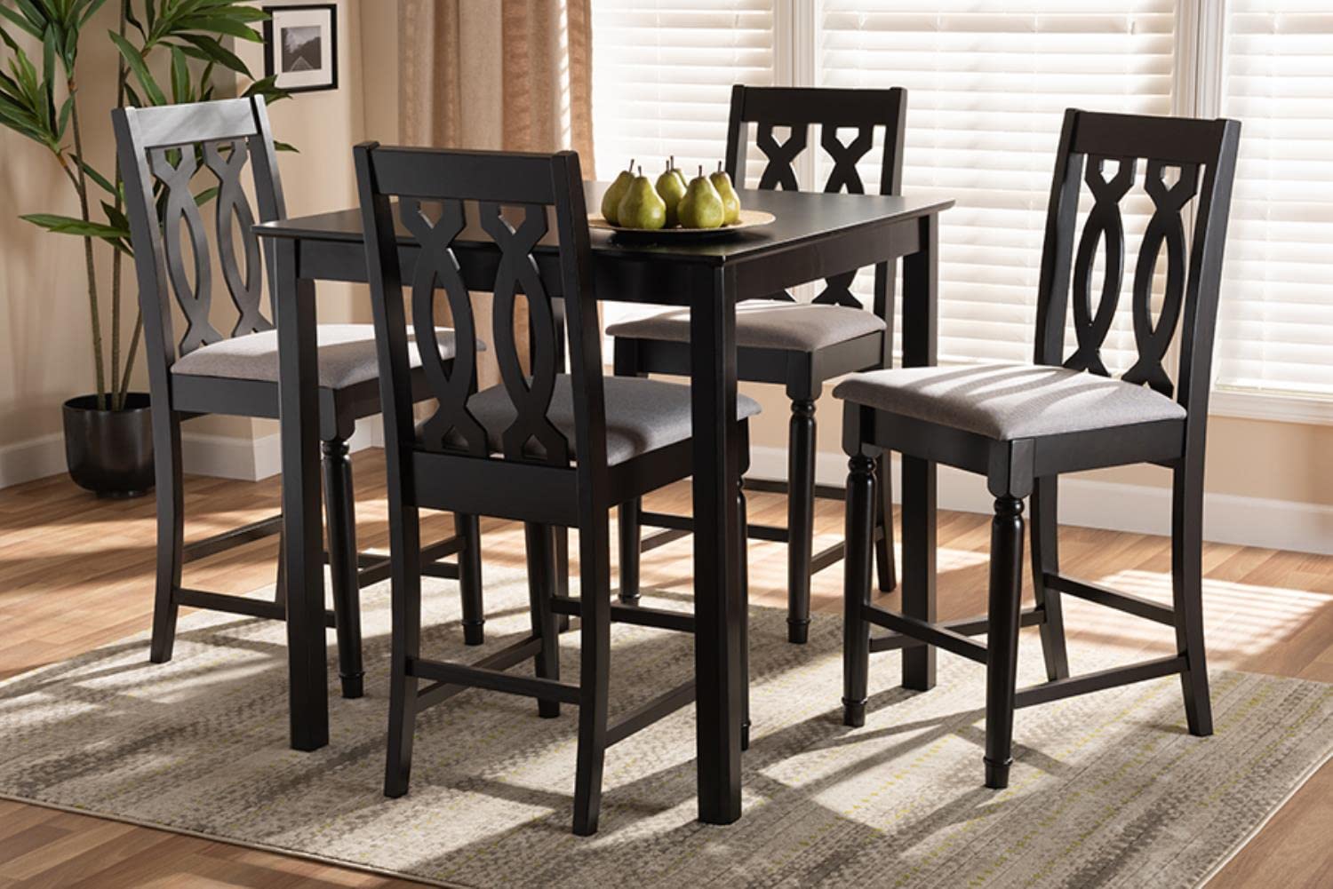 Baxton Studio Darcie Grey Upholstered Espresso Wood 5-Piece Pub Set